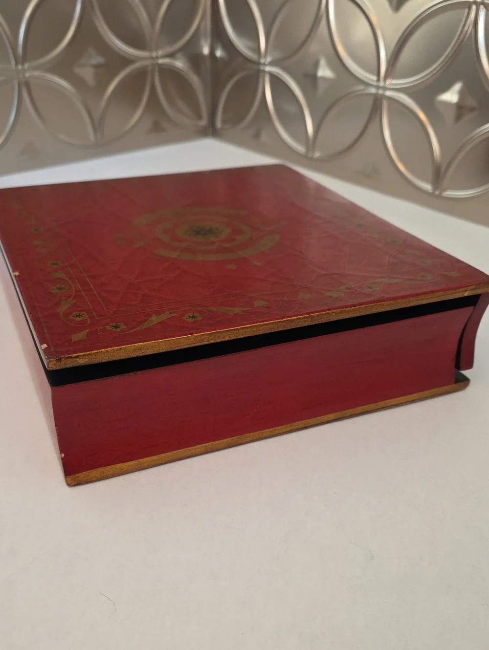 Vintage Florentine Style Book-Shaped Wooden Box - 2-Ring Binder Photo Album